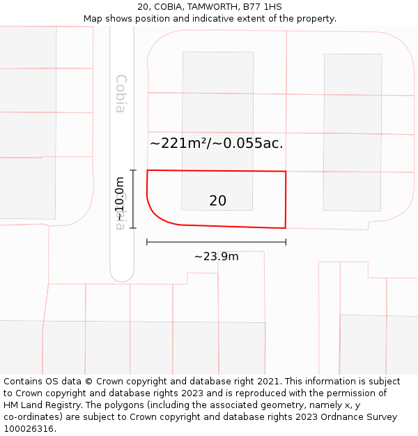 20, COBIA, TAMWORTH, B77 1HS: Plot and title map