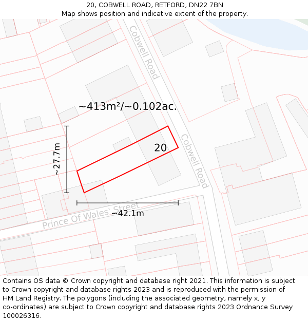 20, COBWELL ROAD, RETFORD, DN22 7BN: Plot and title map