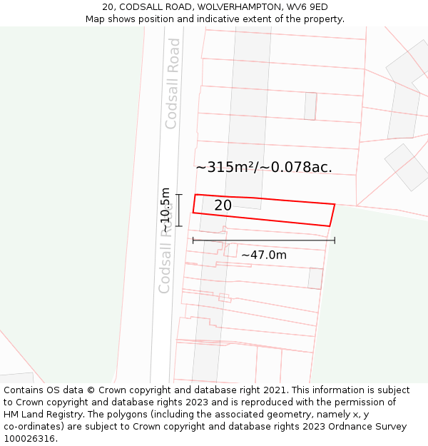 20, CODSALL ROAD, WOLVERHAMPTON, WV6 9ED: Plot and title map