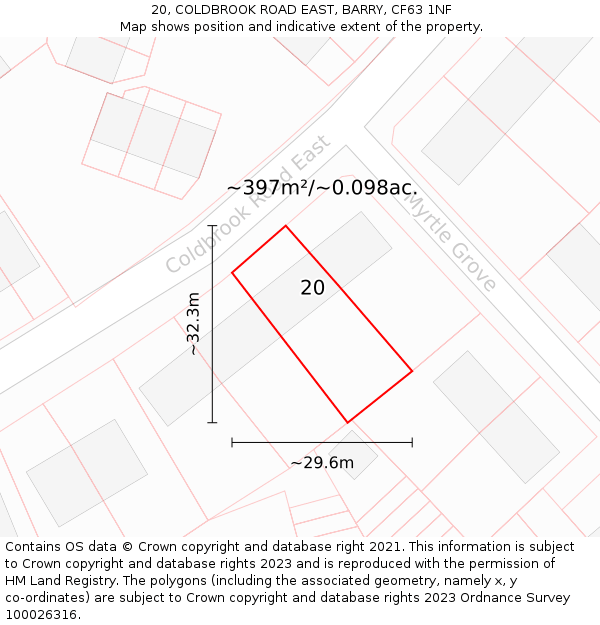 20, COLDBROOK ROAD EAST, BARRY, CF63 1NF: Plot and title map