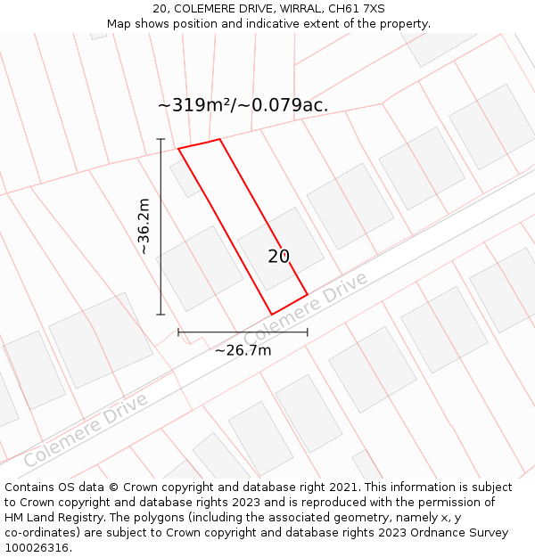 20, COLEMERE DRIVE, WIRRAL, CH61 7XS: Plot and title map