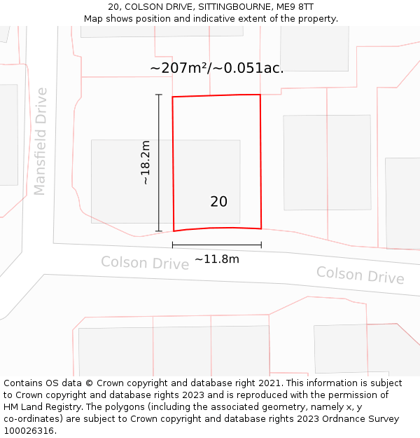 20, COLSON DRIVE, SITTINGBOURNE, ME9 8TT: Plot and title map