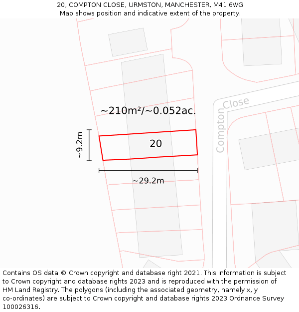 20, COMPTON CLOSE, URMSTON, MANCHESTER, M41 6WG: Plot and title map