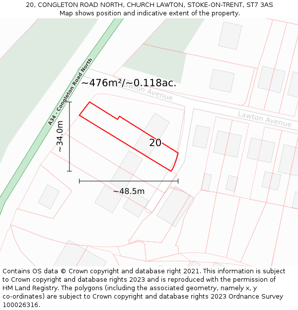 20, CONGLETON ROAD NORTH, CHURCH LAWTON, STOKE-ON-TRENT, ST7 3AS: Plot and title map