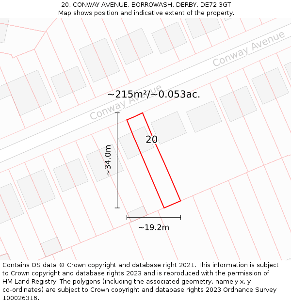 20, CONWAY AVENUE, BORROWASH, DERBY, DE72 3GT: Plot and title map