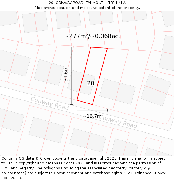 20, CONWAY ROAD, FALMOUTH, TR11 4LA: Plot and title map