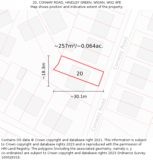 20, CONWAY ROAD, HINDLEY GREEN, WIGAN, WN2 4PE: Plot and title map