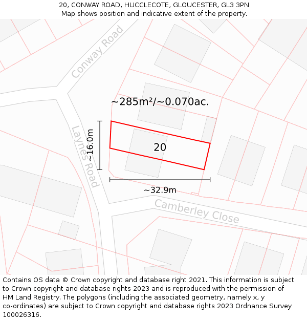 20, CONWAY ROAD, HUCCLECOTE, GLOUCESTER, GL3 3PN: Plot and title map