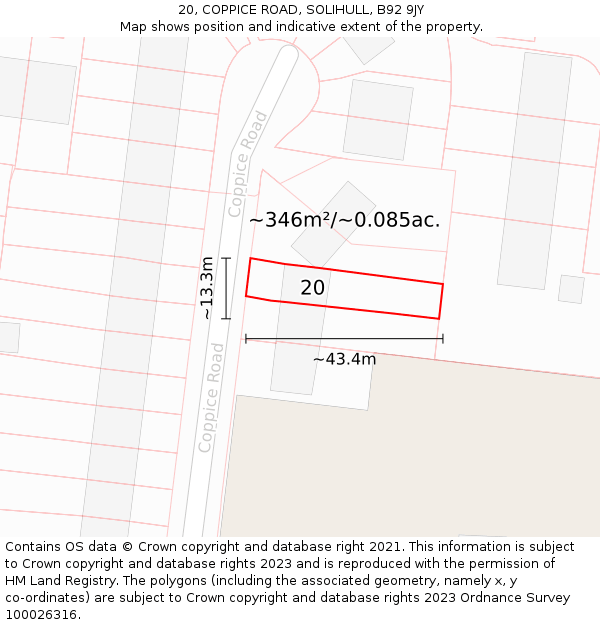 20, COPPICE ROAD, SOLIHULL, B92 9JY: Plot and title map