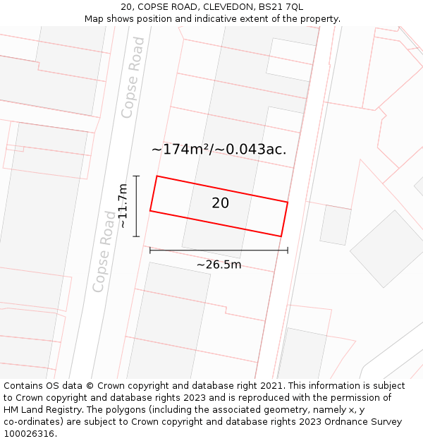 20, COPSE ROAD, CLEVEDON, BS21 7QL: Plot and title map