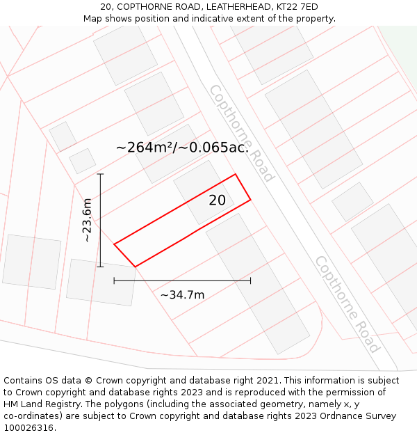 20, COPTHORNE ROAD, LEATHERHEAD, KT22 7ED: Plot and title map