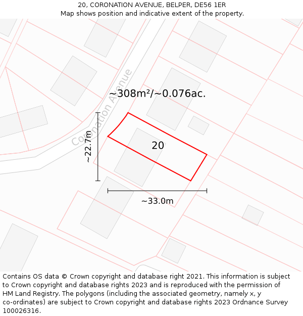 20, CORONATION AVENUE, BELPER, DE56 1ER: Plot and title map