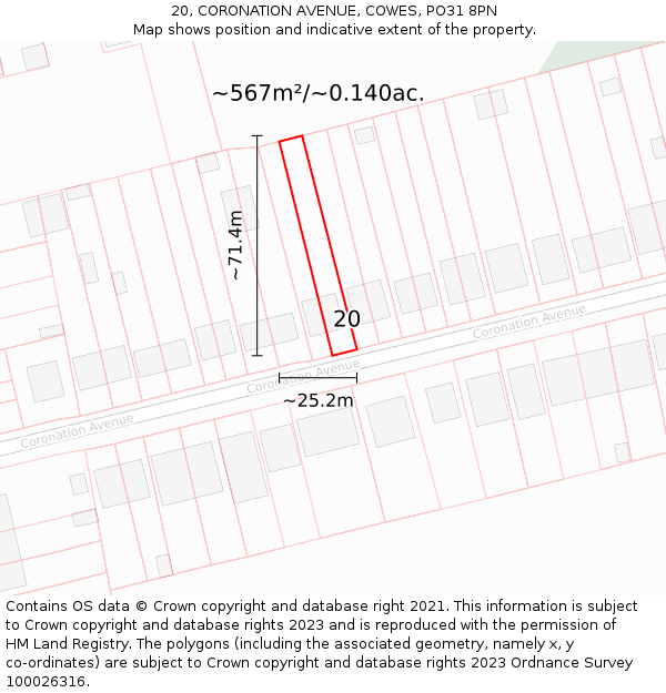 20, CORONATION AVENUE, COWES, PO31 8PN: Plot and title map