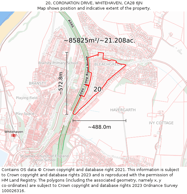 20, CORONATION DRIVE, WHITEHAVEN, CA28 6JN: Plot and title map