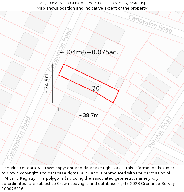 20, COSSINGTON ROAD, WESTCLIFF-ON-SEA, SS0 7NJ: Plot and title map