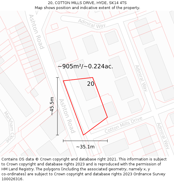 20, COTTON MILLS DRIVE, HYDE, SK14 4TS: Plot and title map