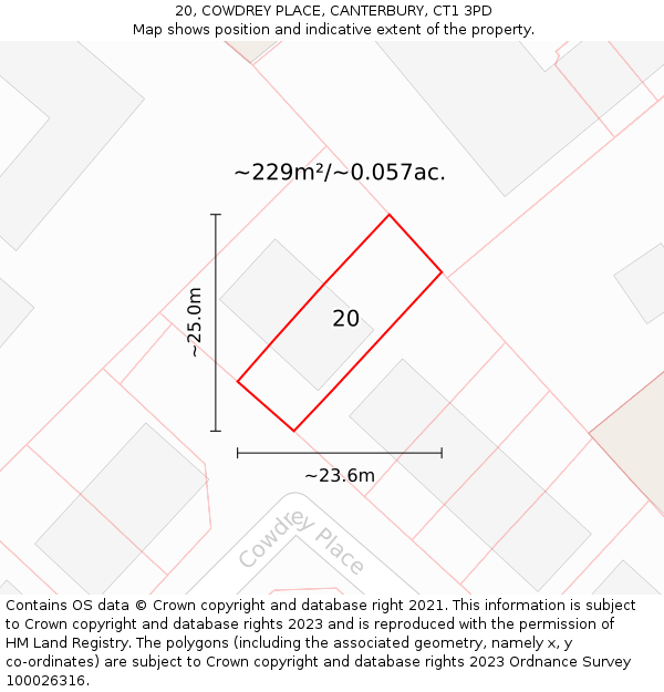 20, COWDREY PLACE, CANTERBURY, CT1 3PD: Plot and title map