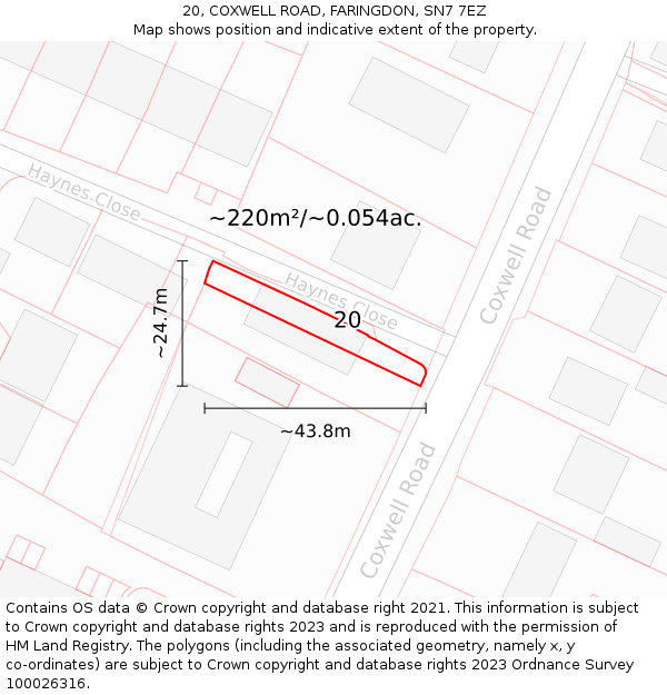 20, COXWELL ROAD, FARINGDON, SN7 7EZ: Plot and title map