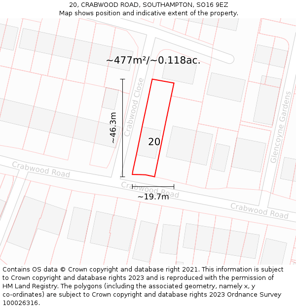 20, CRABWOOD ROAD, SOUTHAMPTON, SO16 9EZ: Plot and title map