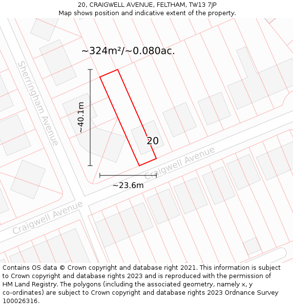 20, CRAIGWELL AVENUE, FELTHAM, TW13 7JP: Plot and title map