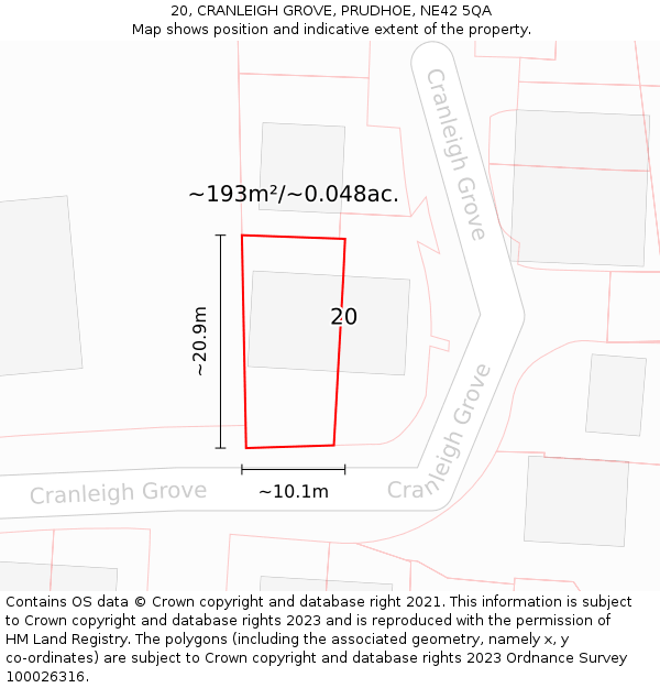 20, CRANLEIGH GROVE, PRUDHOE, NE42 5QA: Plot and title map