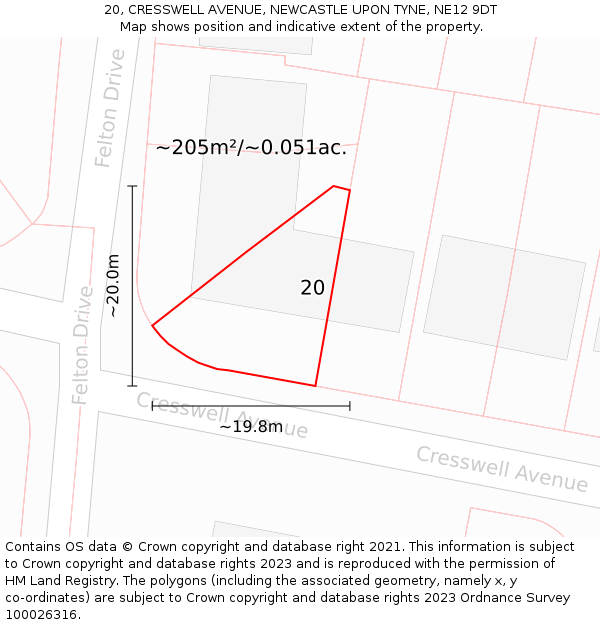 20, CRESSWELL AVENUE, NEWCASTLE UPON TYNE, NE12 9DT: Plot and title map