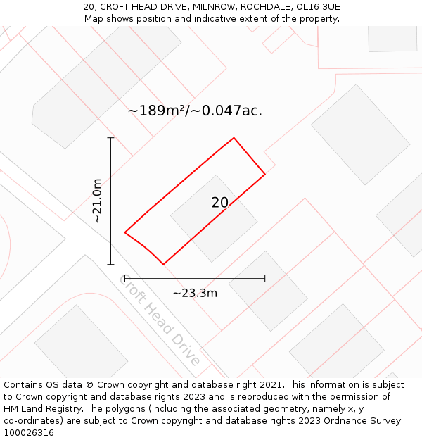 20, CROFT HEAD DRIVE, MILNROW, ROCHDALE, OL16 3UE: Plot and title map