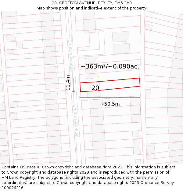 20, CROFTON AVENUE, BEXLEY, DA5 3AR: Plot and title map