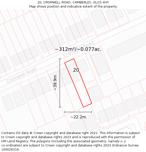 20, CROMWELL ROAD, CAMBERLEY, GU15 4HY: Plot and title map