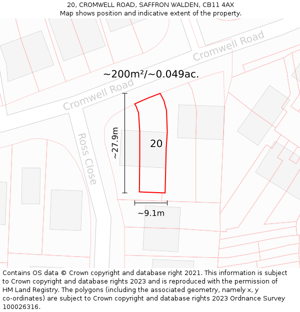 20, CROMWELL ROAD, SAFFRON WALDEN, CB11 4AX: Plot and title map