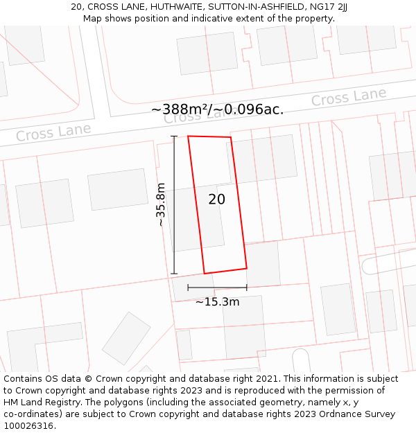 20, CROSS LANE, HUTHWAITE, SUTTON-IN-ASHFIELD, NG17 2JJ: Plot and title map