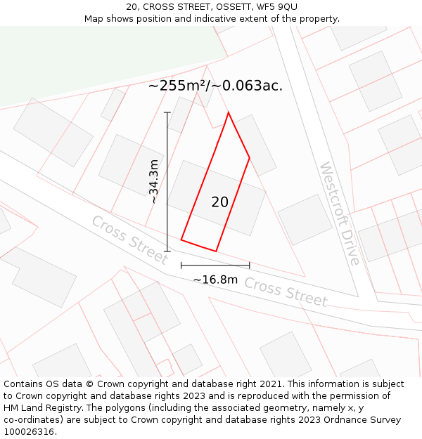 20, CROSS STREET, OSSETT, WF5 9QU: Plot and title map