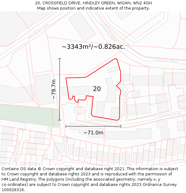 20, CROSSFIELD DRIVE, HINDLEY GREEN, WIGAN, WN2 4GH: Plot and title map