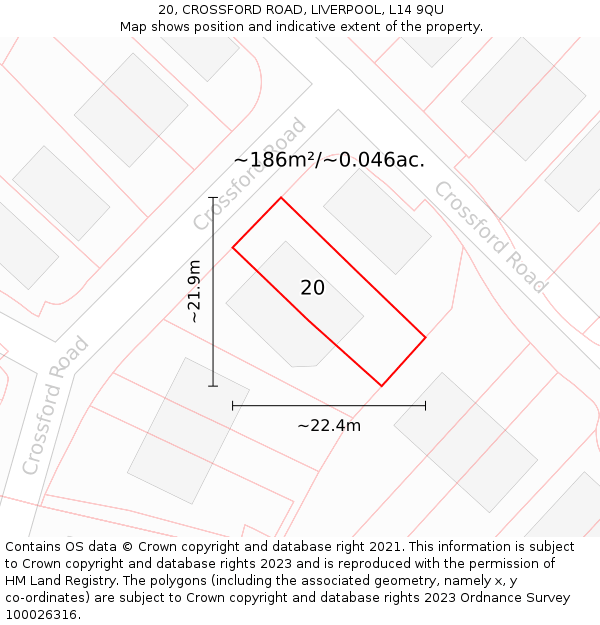 20, CROSSFORD ROAD, LIVERPOOL, L14 9QU: Plot and title map