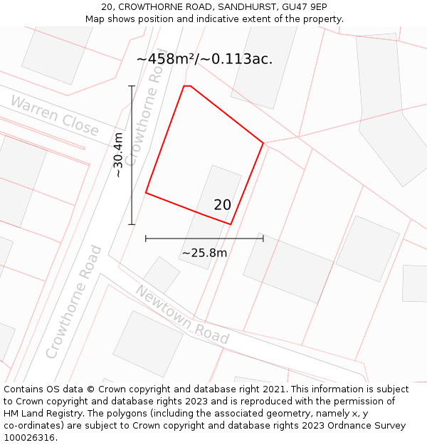 20, CROWTHORNE ROAD, SANDHURST, GU47 9EP: Plot and title map