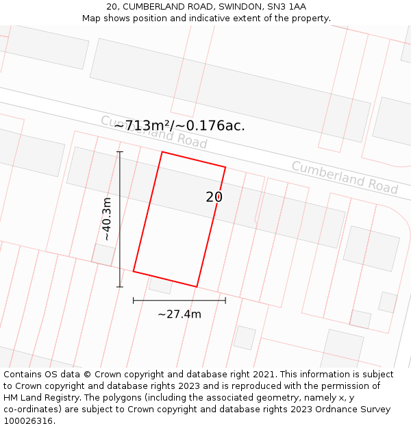 20, CUMBERLAND ROAD, SWINDON, SN3 1AA: Plot and title map
