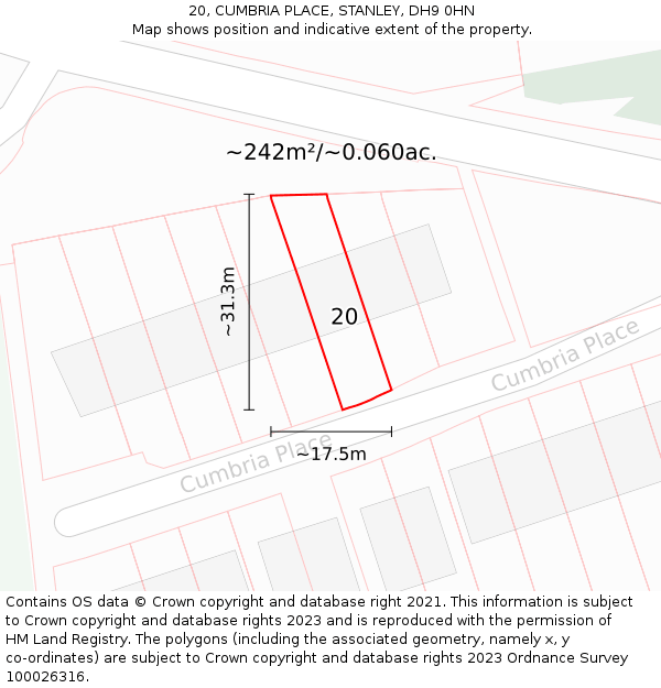 20, CUMBRIA PLACE, STANLEY, DH9 0HN: Plot and title map