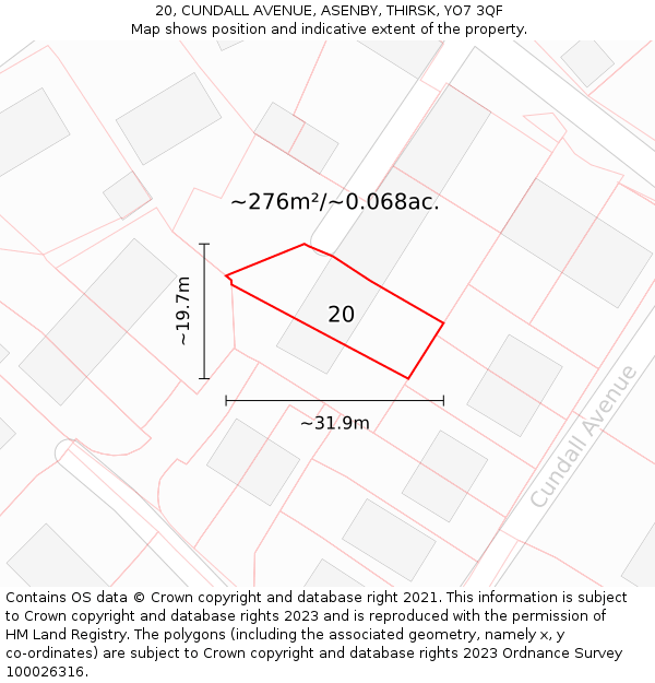 20, CUNDALL AVENUE, ASENBY, THIRSK, YO7 3QF: Plot and title map