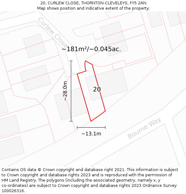 20, CURLEW CLOSE, THORNTON-CLEVELEYS, FY5 2AN: Plot and title map