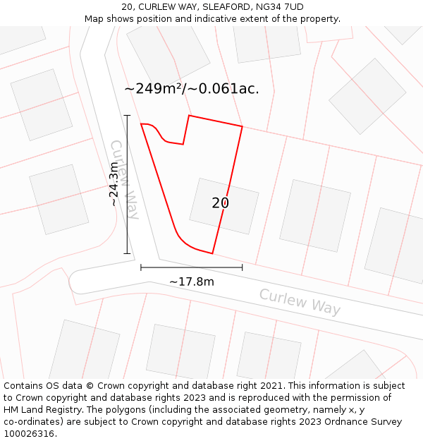 20, CURLEW WAY, SLEAFORD, NG34 7UD: Plot and title map