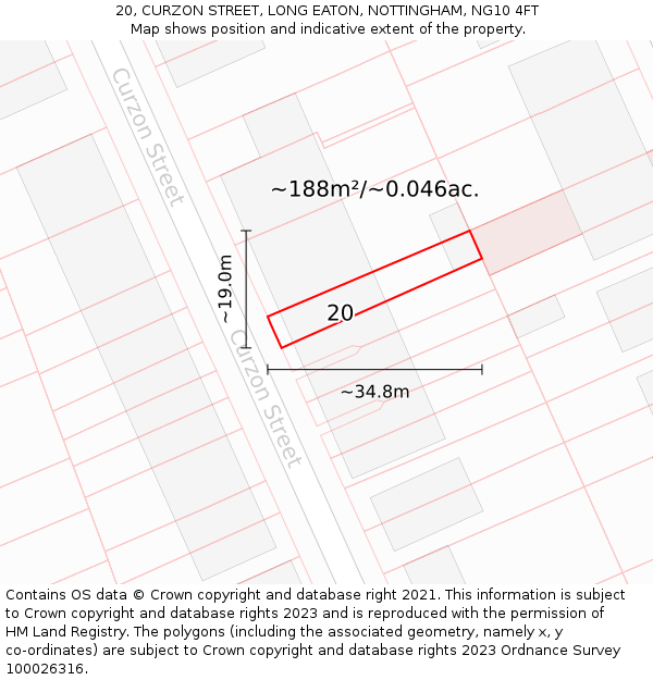 20, CURZON STREET, LONG EATON, NOTTINGHAM, NG10 4FT: Plot and title map