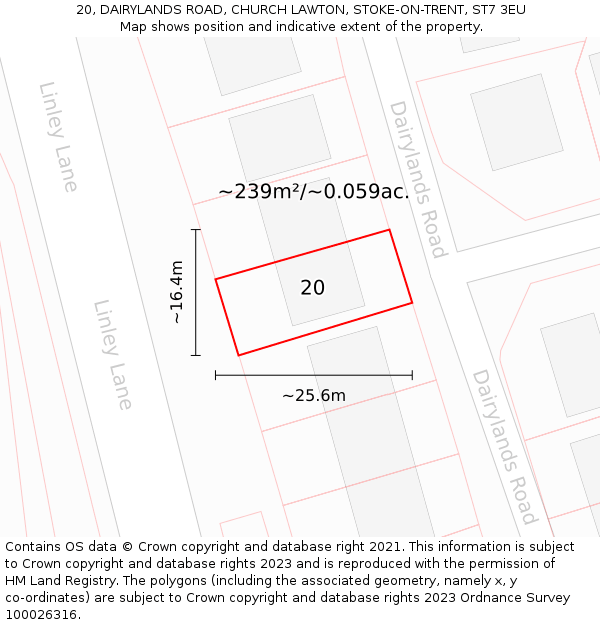 20, DAIRYLANDS ROAD, CHURCH LAWTON, STOKE-ON-TRENT, ST7 3EU: Plot and title map