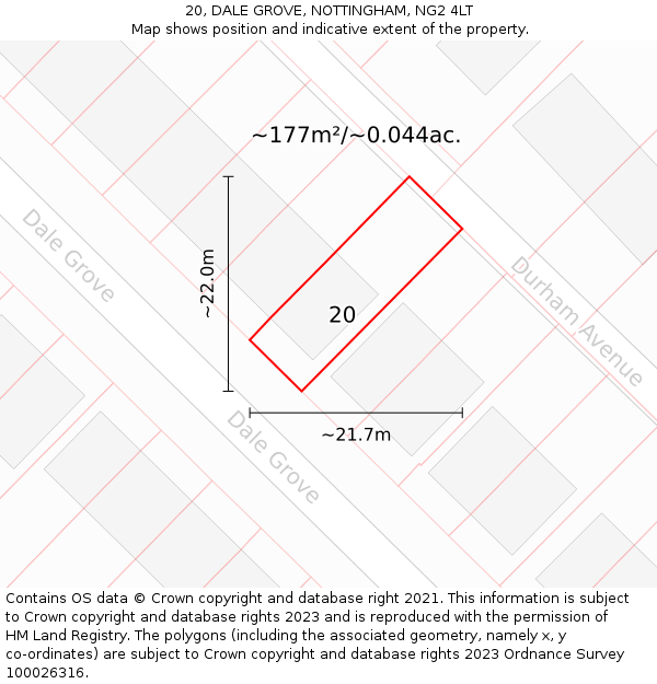 20, DALE GROVE, NOTTINGHAM, NG2 4LT: Plot and title map