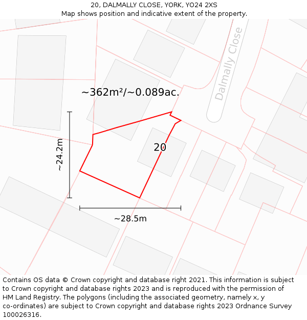 20, DALMALLY CLOSE, YORK, YO24 2XS: Plot and title map