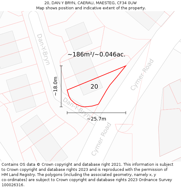 20, DAN Y BRYN, CAERAU, MAESTEG, CF34 0UW: Plot and title map