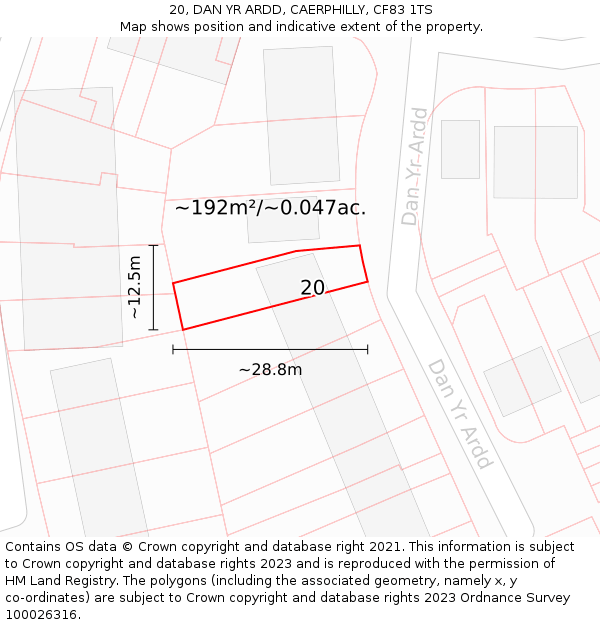 20, DAN YR ARDD, CAERPHILLY, CF83 1TS: Plot and title map