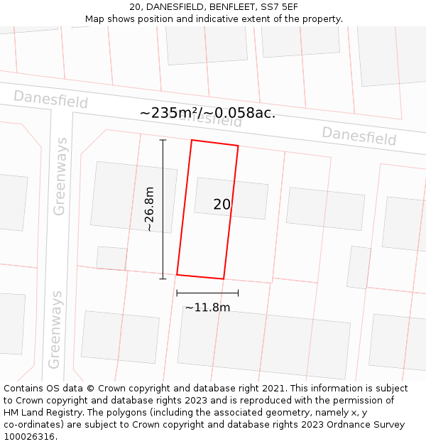 20, DANESFIELD, BENFLEET, SS7 5EF: Plot and title map