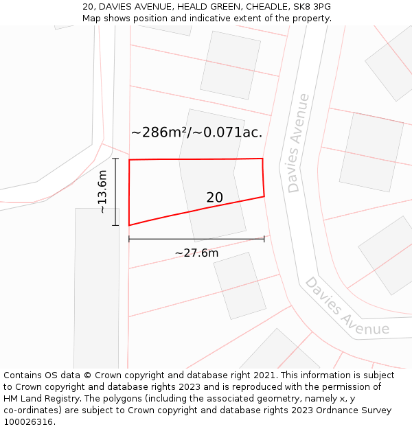 20, DAVIES AVENUE, HEALD GREEN, CHEADLE, SK8 3PG: Plot and title map