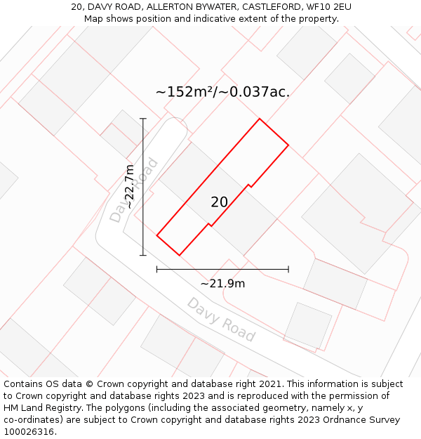 20, DAVY ROAD, ALLERTON BYWATER, CASTLEFORD, WF10 2EU: Plot and title map