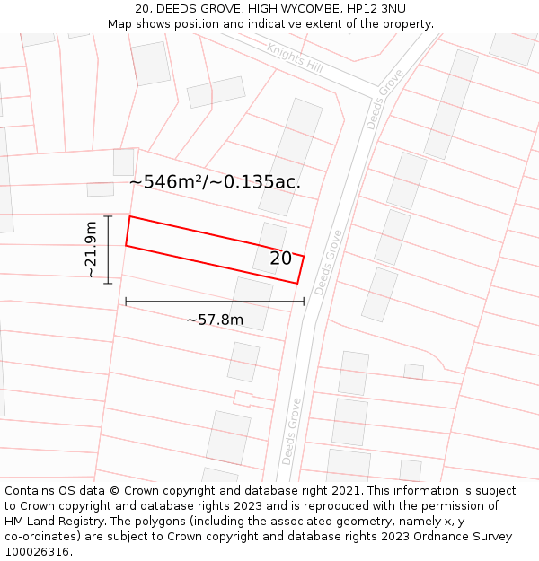 20, DEEDS GROVE, HIGH WYCOMBE, HP12 3NU: Plot and title map